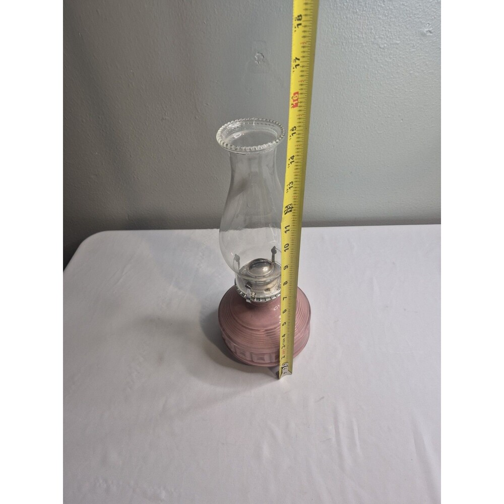 Vintage Pink Glass Kerosene Oil Lamp w/ Clear Chimney – P&A MFG Burner